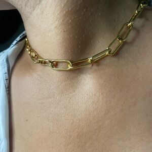 18k Gold Plated Paperclip Chain Necklace Adjustable 16–18” Link Choker